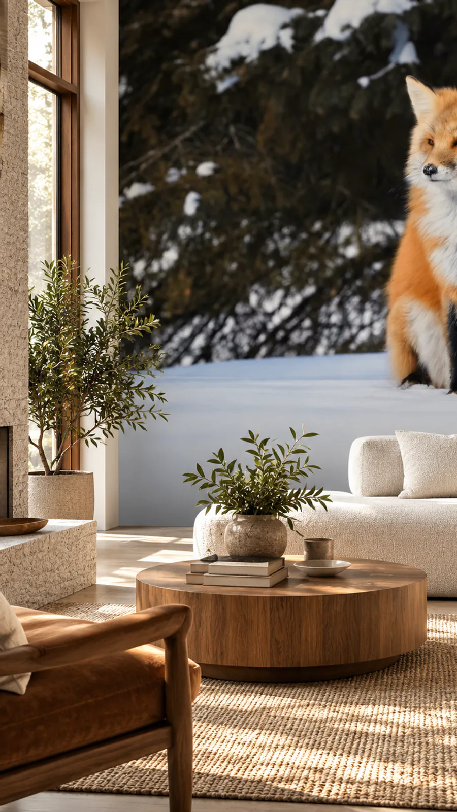 Red fox in sunlit winter snow wall mural, 141733200