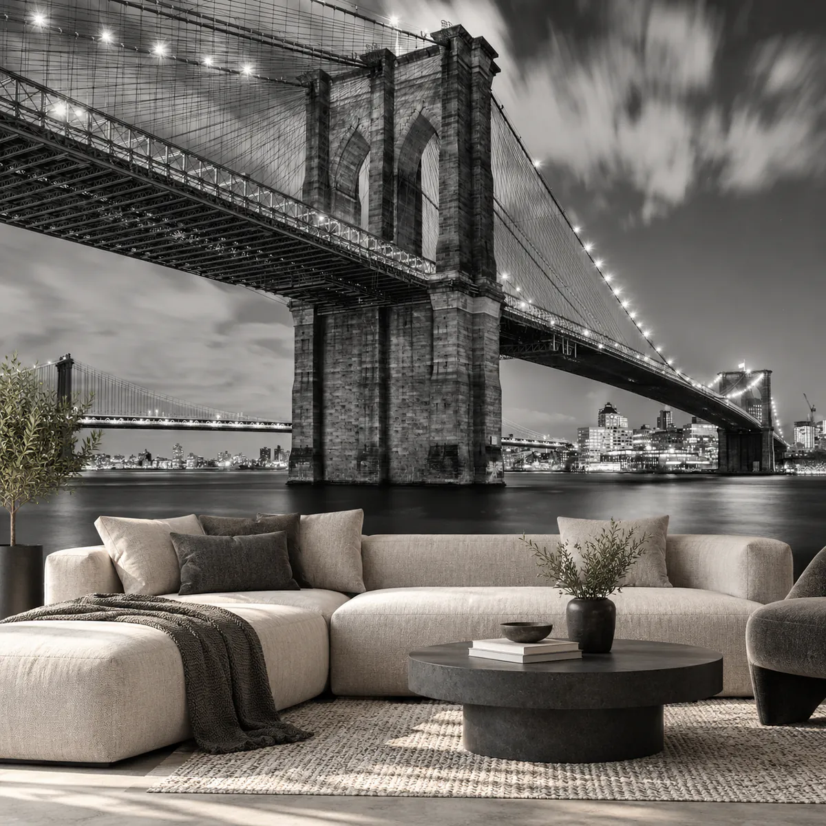 Pont de Brooklyn vu d’en dessous en noir et blanc