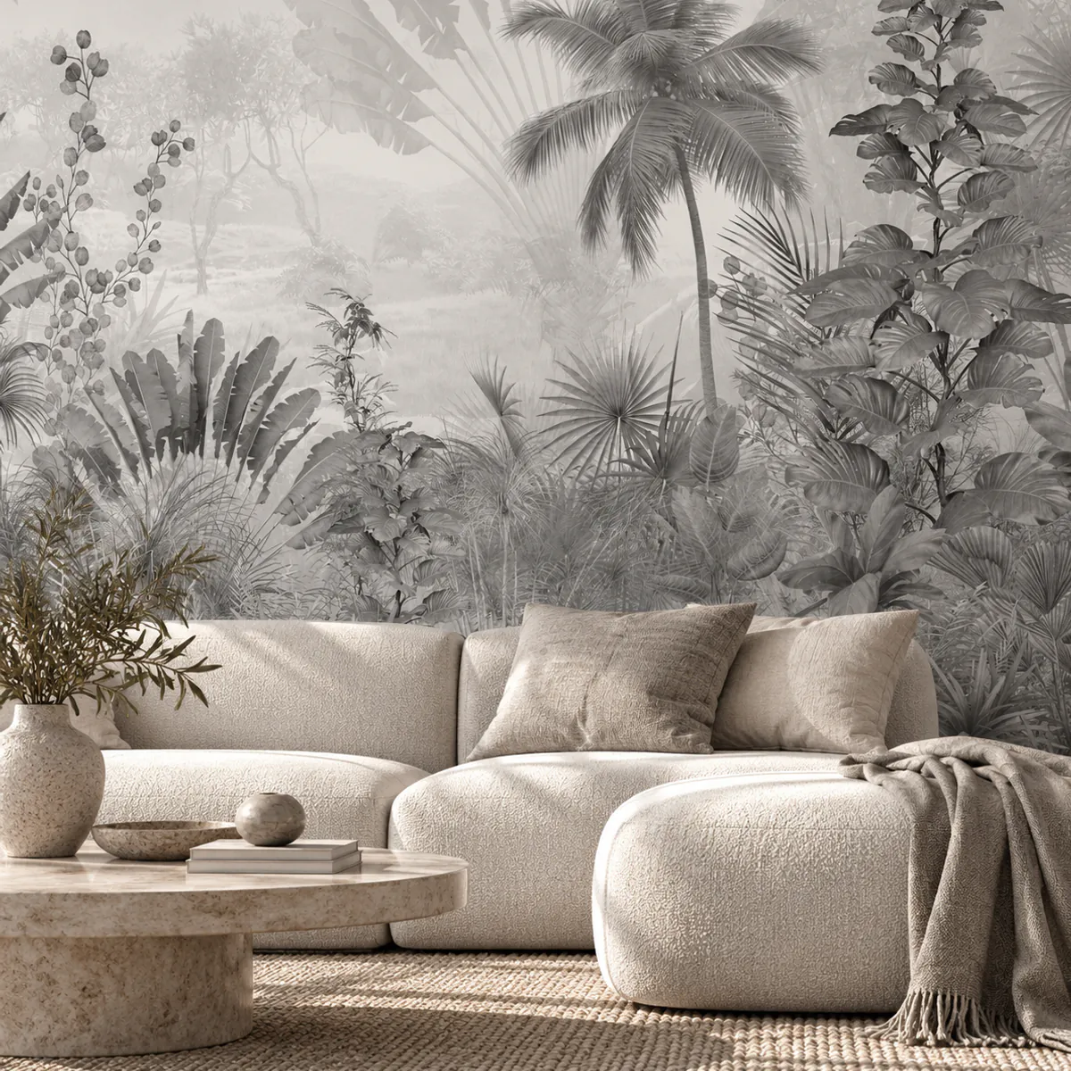 Illustration de forêt tropicale en noir et blanc