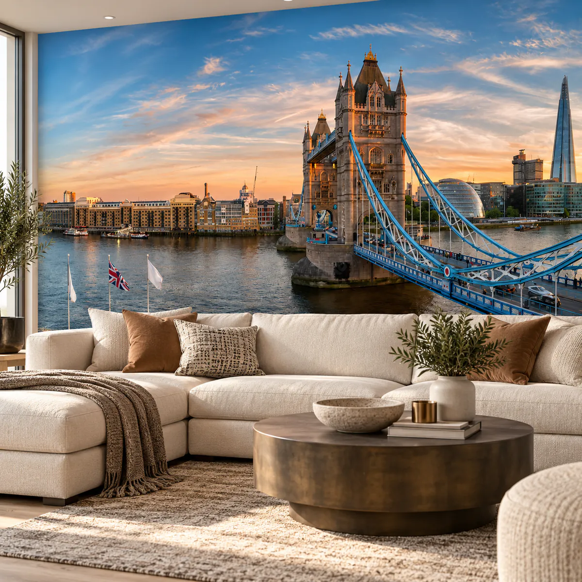 Murale panoramique du Tower Bridge au coucher du soleil, image no 186769902