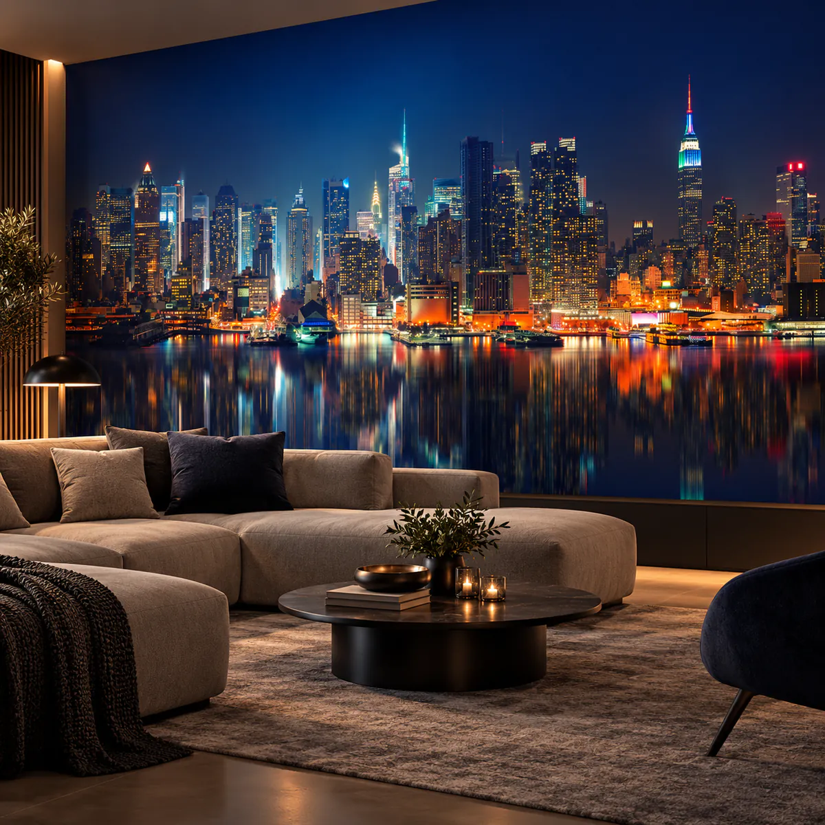 Murale panoramique de Manhattan illuminé la nuit, image no 277637491