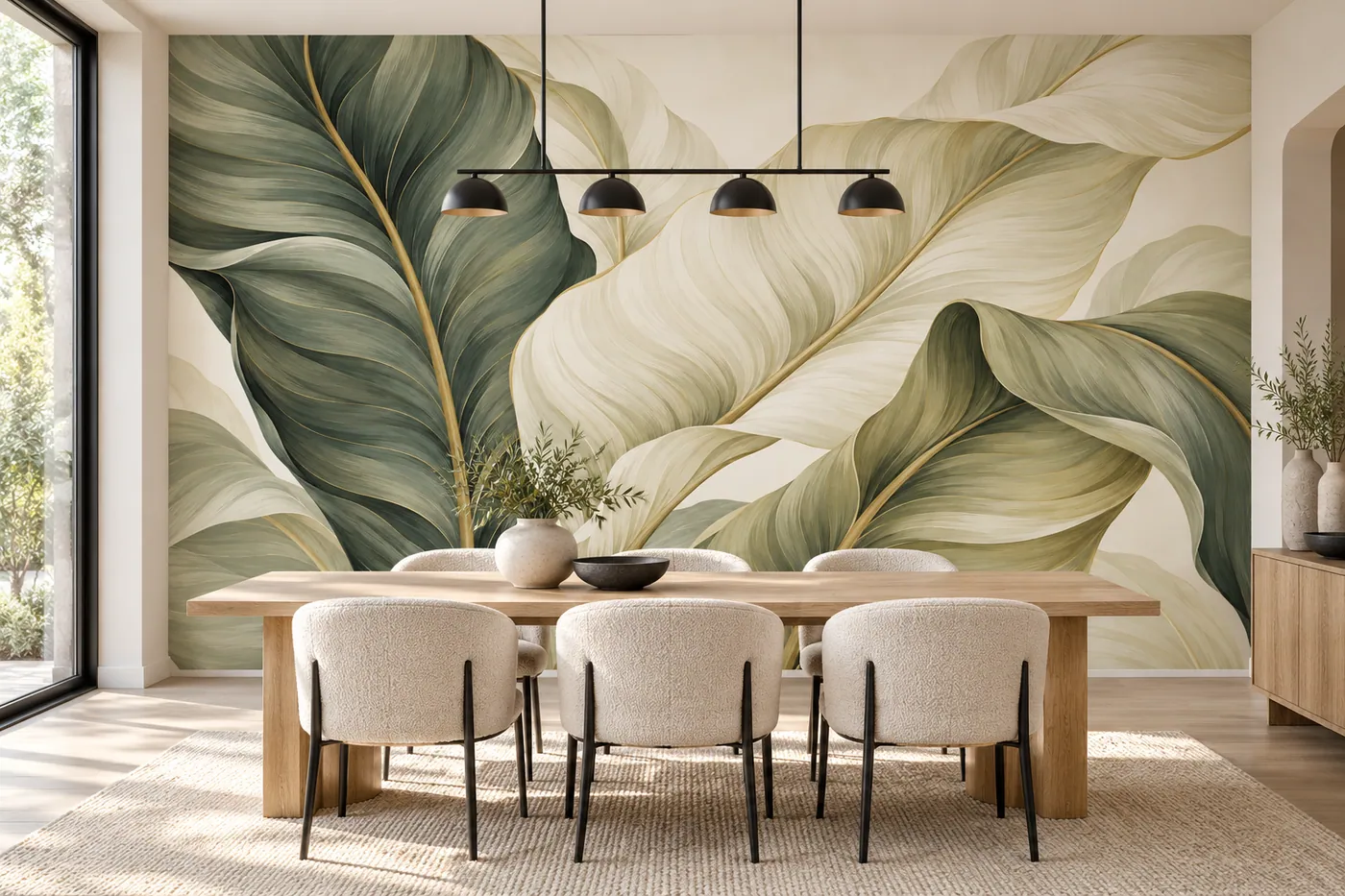 Canna Sage and Ivory wall mural MD-2601 shown in a furnished room