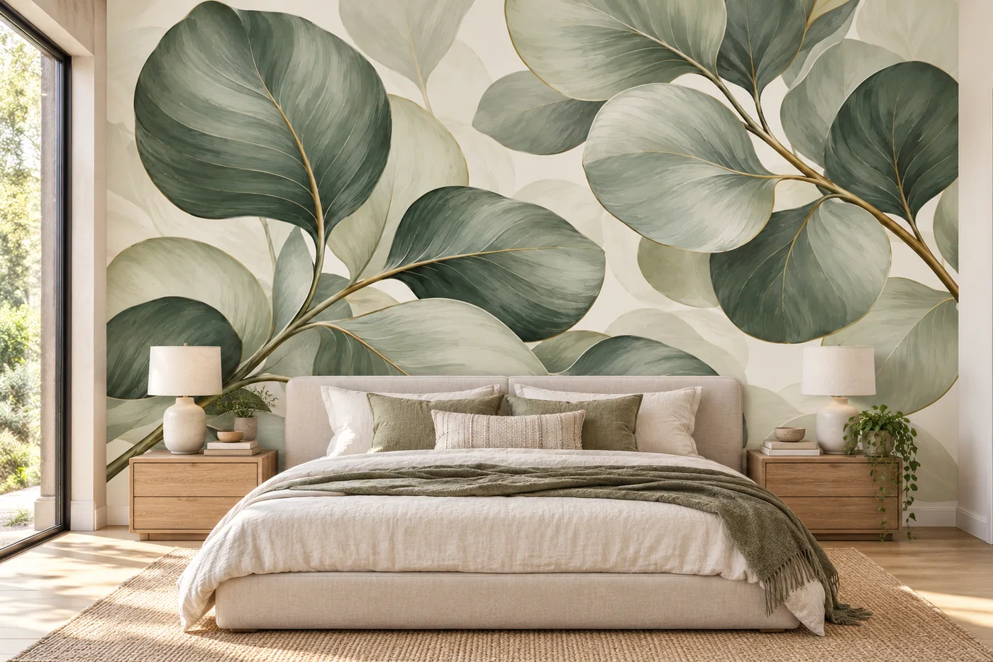 Eucalyptus Jade Mist wall mural MD-2602 shown in a furnished room