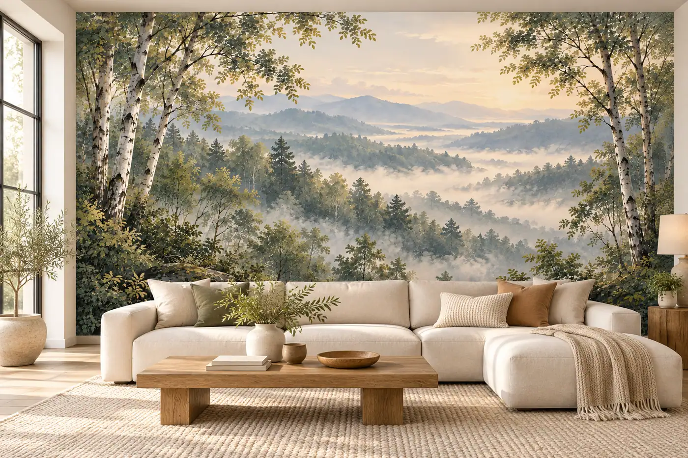 Morning Birches wall mural MD-2616 shown in a furnished room