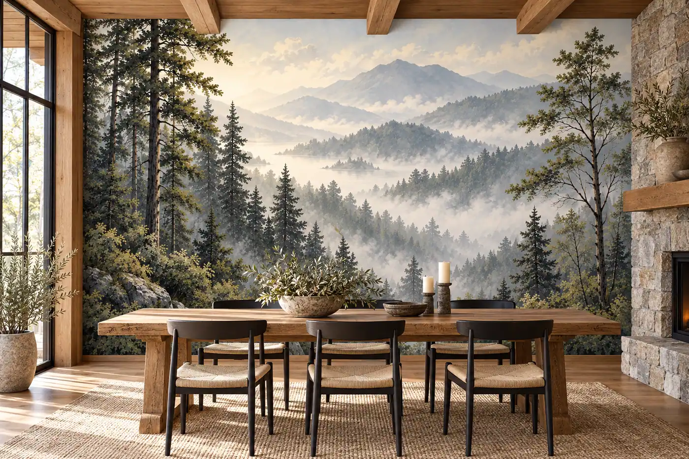 Cedars and Mist wall mural MD-2619 shown in a furnished room