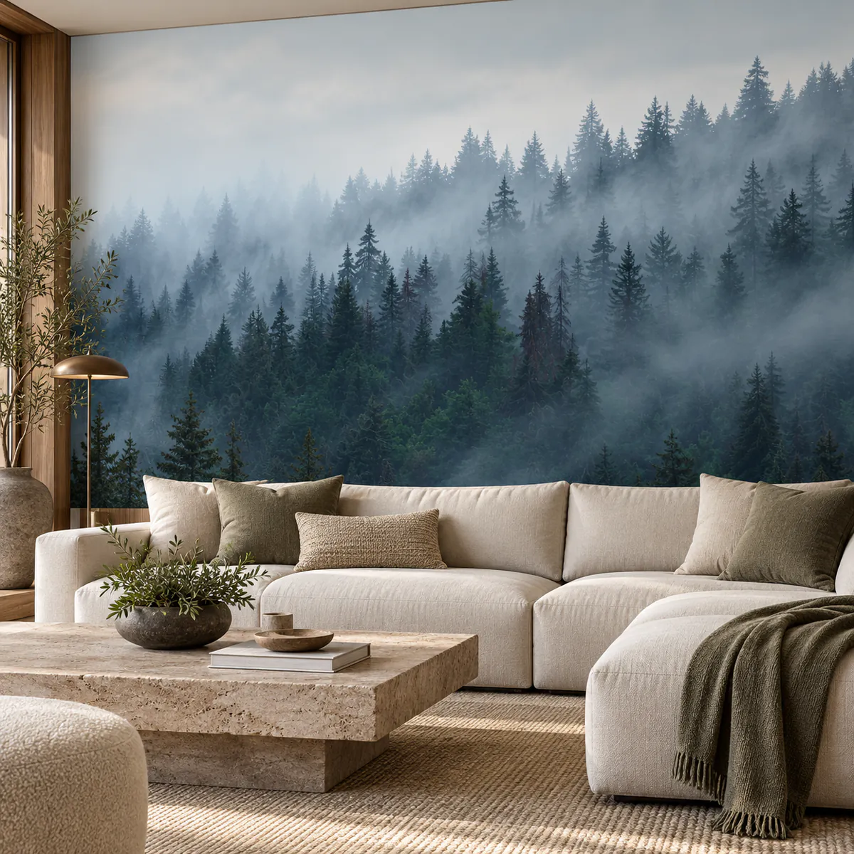 Murale — Forêt mystérieuse enveloppée de brouillard