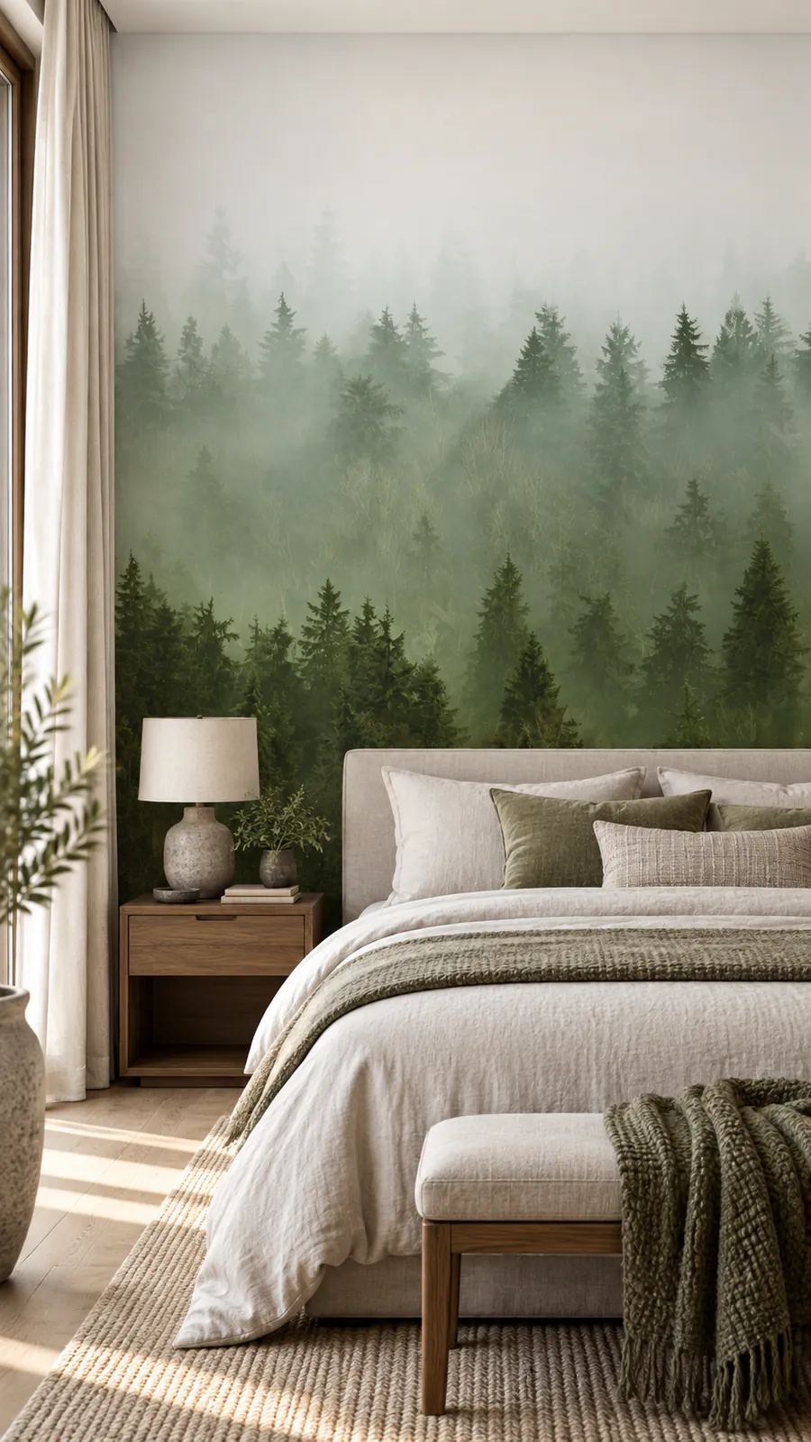 Murale — Forêt de pins enveloppée de brouillard