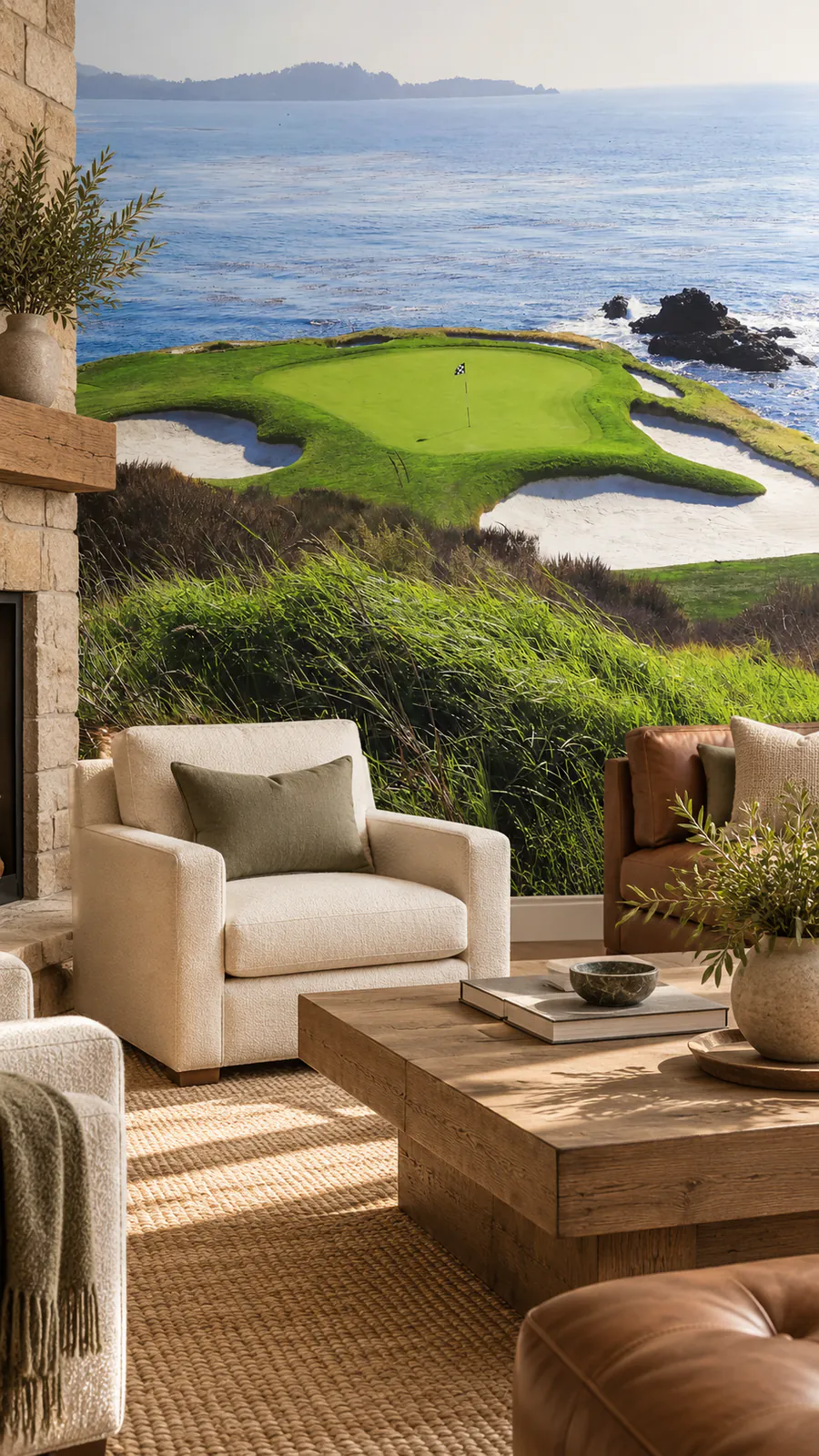 Pebble Beach golf course mural for a golf room