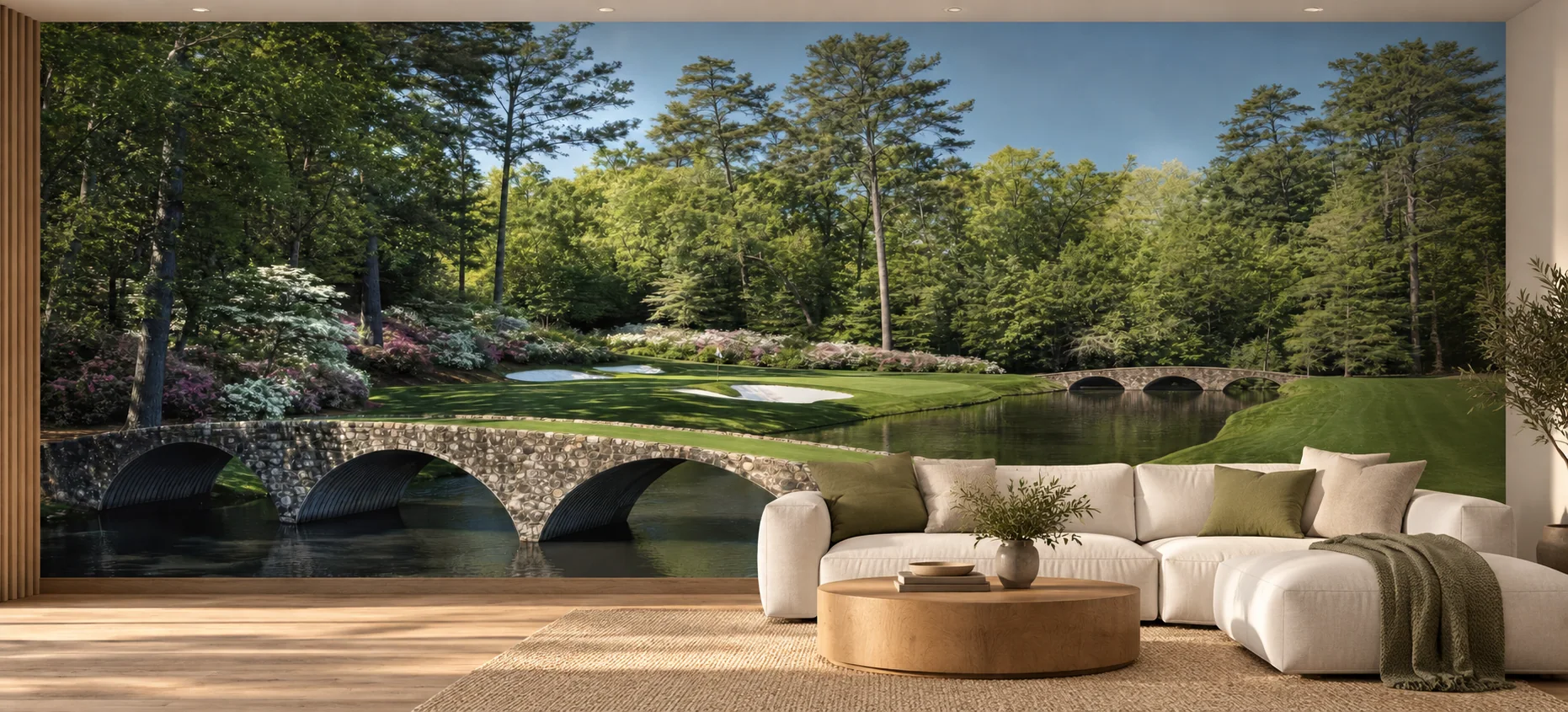 Augusta golf panorama in a living room