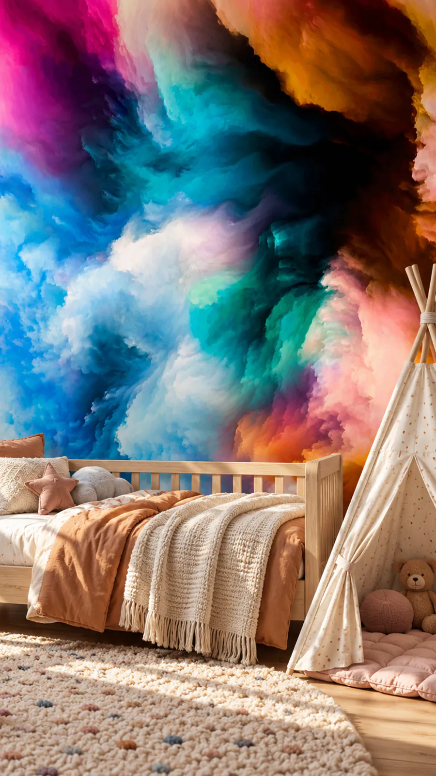 Colourful abstract mural 306583152 in a child’s room with a play tent