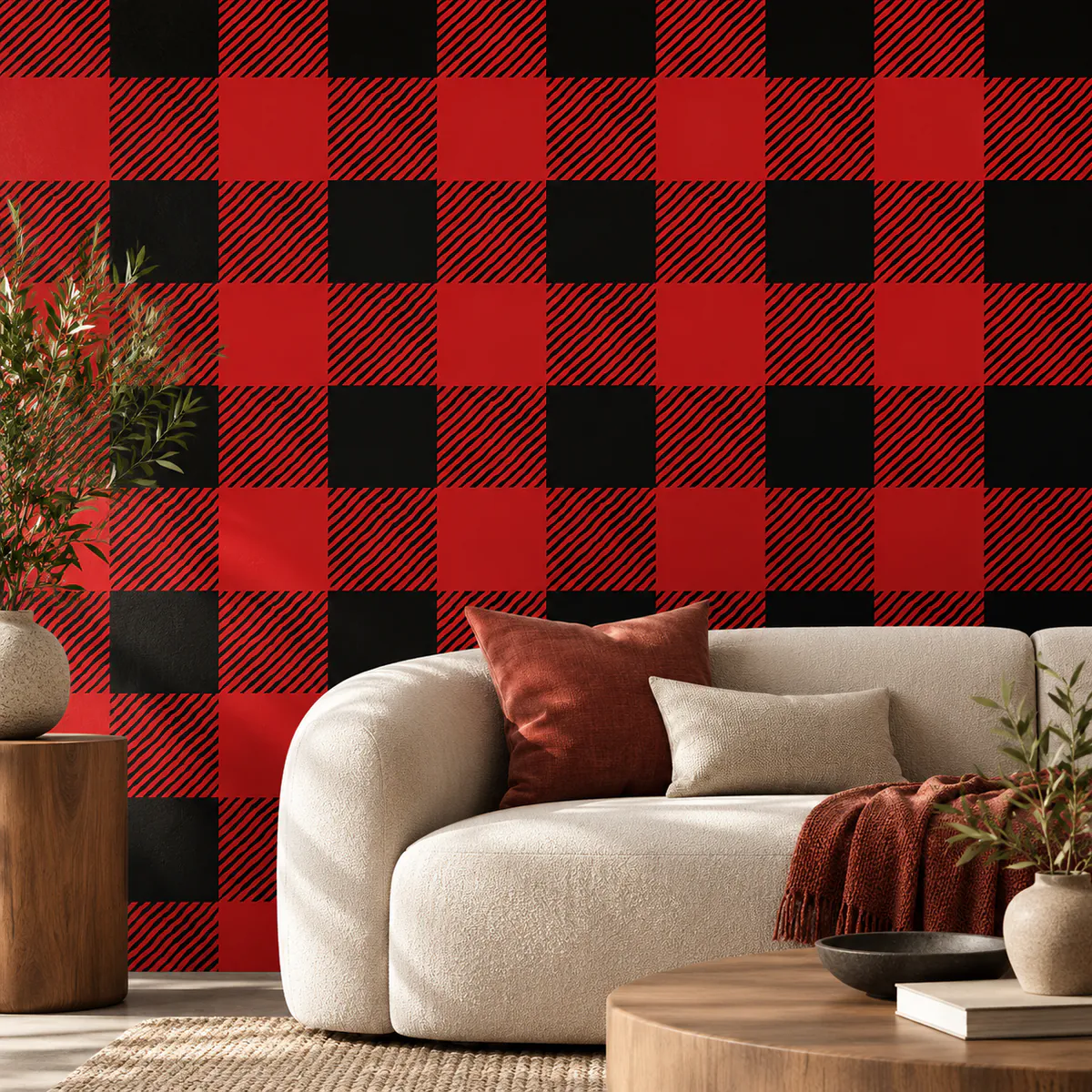 Red and black check pattern wall mural, 77772976