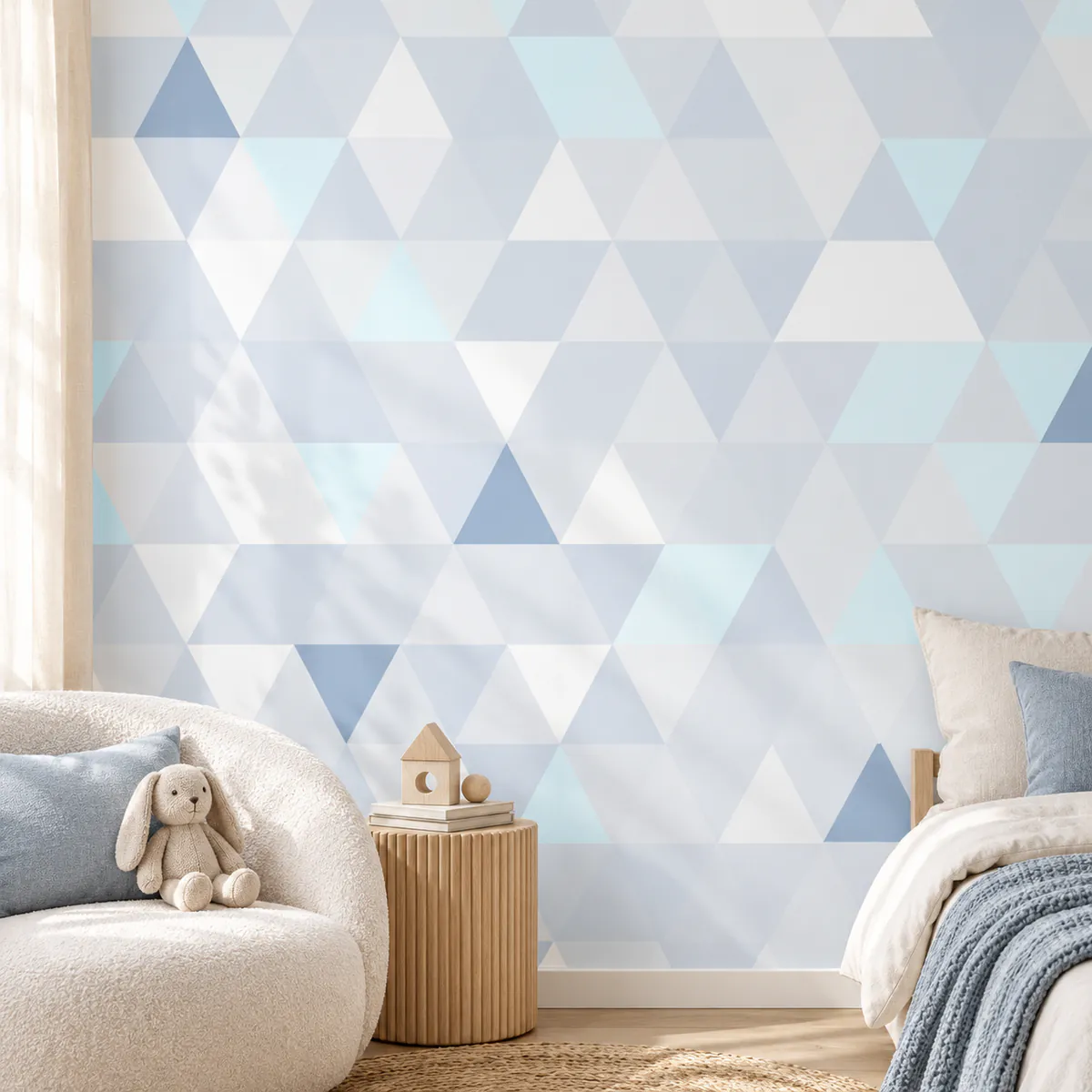 Shimmering blue triangle pattern wall mural, 94711710