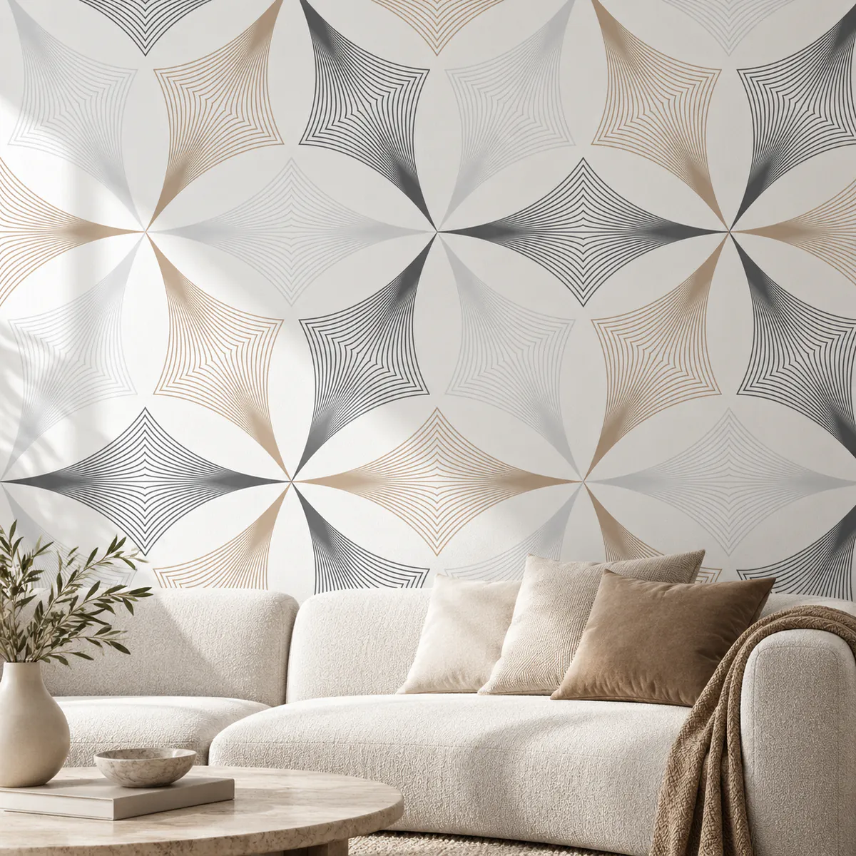 Monochrome line-drawn petal pattern wall mural, 144736588