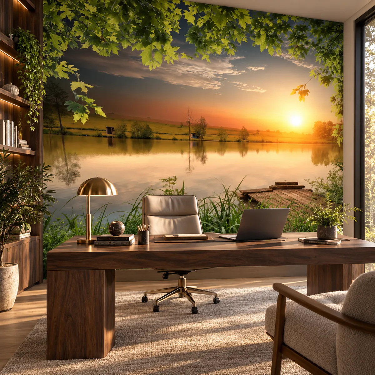 Fishing lake in evening light wall mural, 152031760