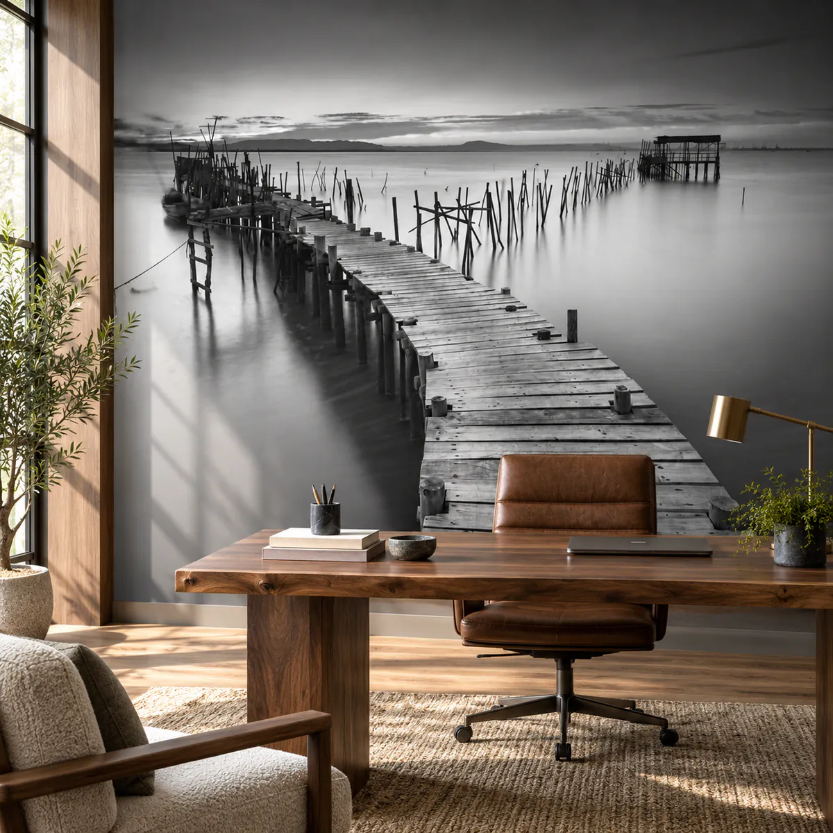 Old pier in perspective wall mural, 91735833