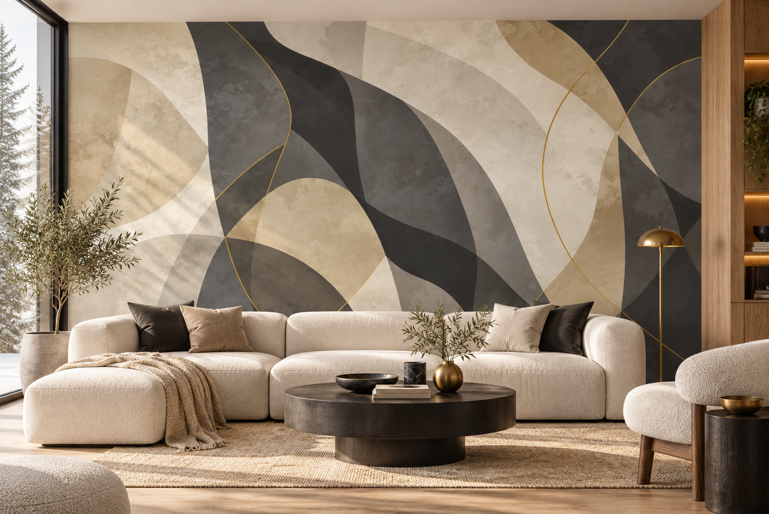 Rich - geometrie -1 abstract wall mural in a high-end modern living room