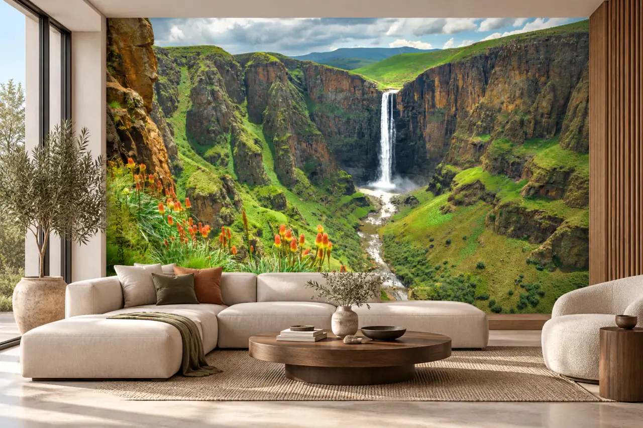 Murale panoramique des chutes Maletsunyane au Lesotho, image no 226713404