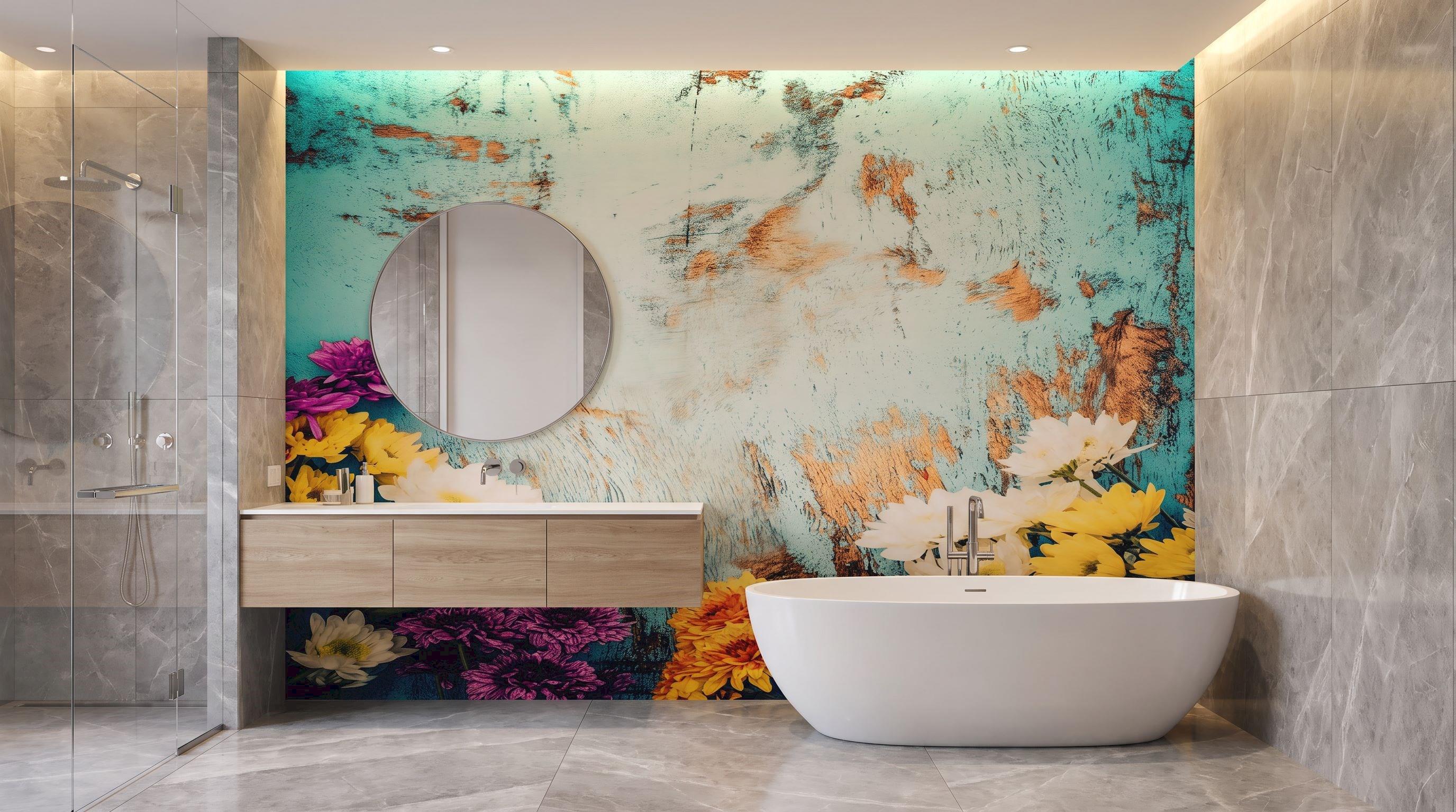 Flower bouquet on weathered wood wall mural, 132566977