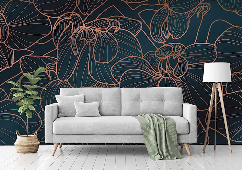 Motif floral noir et or