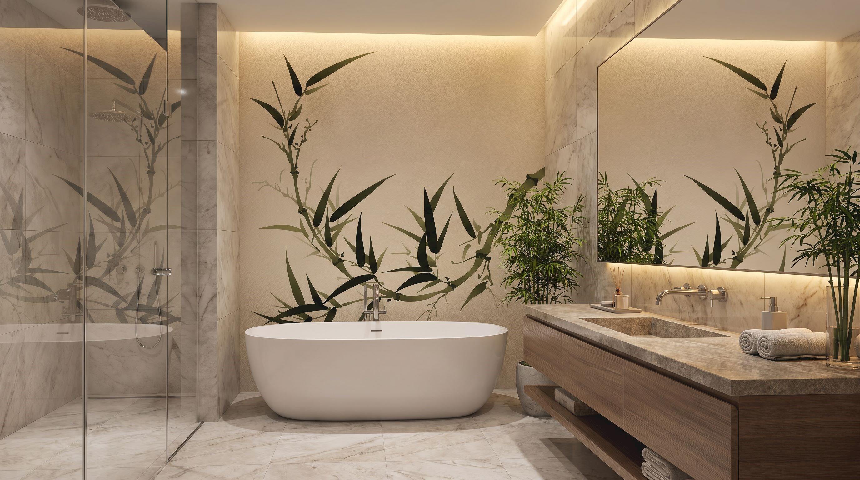 Ink-style bamboo mural 65582265 in a bathroom