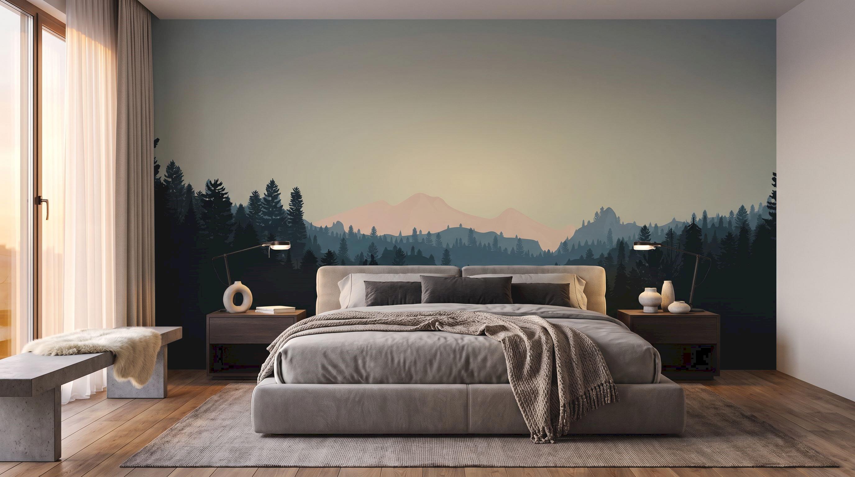 Forest and mountain range mural 83614044 in a bedroom