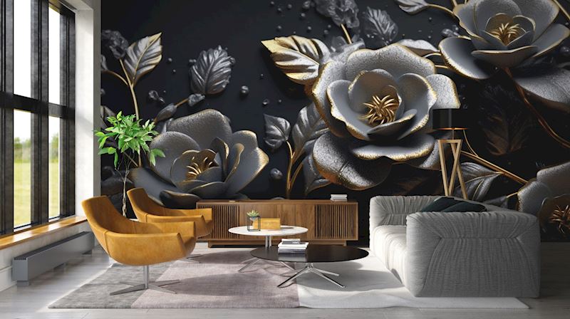 Fleurs noires et dorées